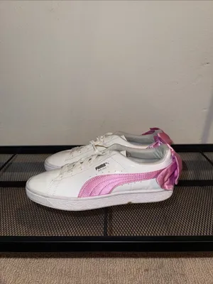 Puma White Sneakers with Pink Satin Bow thumbnail 3