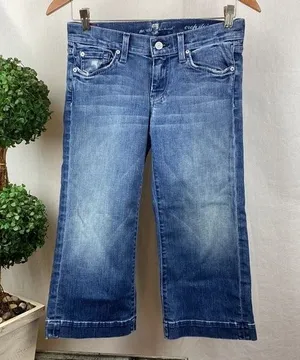7 For All Mankind Blue Cropped Dojo Low Rise Jeans 26 thumbnail 1