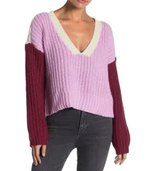 Wildfox Woven Women’s Pinkish Lavendar Cream Sweater Size Large thumbnail 1