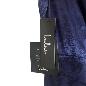 NWT Lulus Sleek Sensation Navy Blue Jacquard Floral Satin Jumpsuit Size Medium thumbnail 6