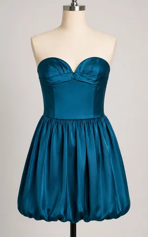 AMUR Teal Blue Satin Strapless Bubble Hem Mini Dress Size 4 NWT thumbnail 1