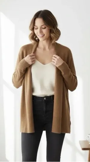 Madewell Cozy Walker Merino Wool Alpaca long Cardigan Tan Small Chic Minimalist thumbnail 1