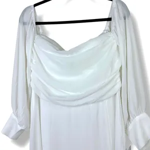 NEW Lulus Adorna White Off-the-Shoulder Semi-Sheer Button Chiffon Maxi Dress XL thumbnail 6