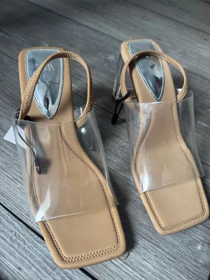 Zara Clear Vinyl Strap Slingback Heel in Tan thumbnail 2