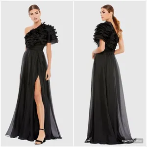 MAC DUGGAL Size 2 Black Ruffle Layered One Shoulder Gown Dress Maxi Formal thumbnail 2