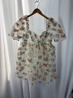 Altar'd State White Floral Organza Babydoll Dress Paper Rings NEW! Size Large thumbnail 3