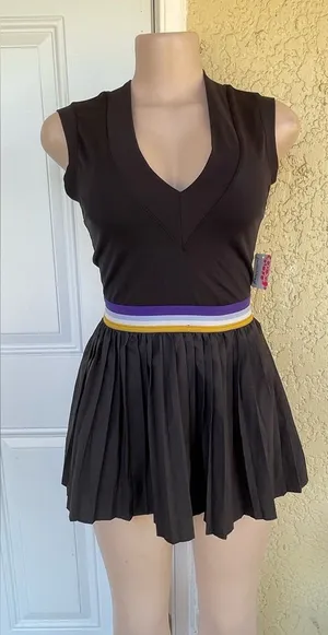 FP Movement by Free People Black Mini Dress with Yellow and Purple Accents thumbnail 1