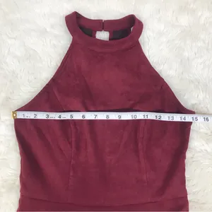 ALTAR"D STATE Burgundy Faux Suede Halter Mini Dress Size Small Sleeveless‎ Fall thumbnail 11