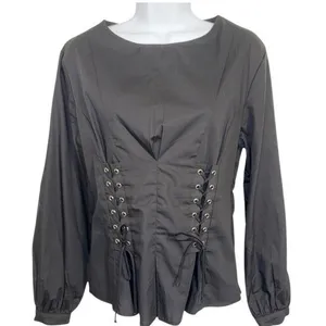 GUEST EDITOR Jet Black Corset‎ Style Long Sleeve Blouse EUC Size Small thumbnail 2
