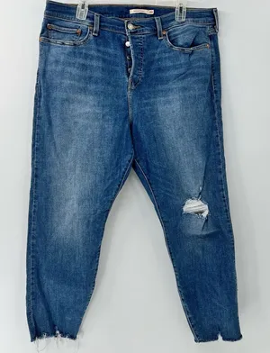 Levi’s Premium Wedgie Skinny Jeans 18W High Rise Distressed Raw Hem Blue thumbnail 1