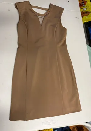 Vintage forever 21 brown Sleeveless Tan scuba Sheath Dress size large EUC thumbnail 1