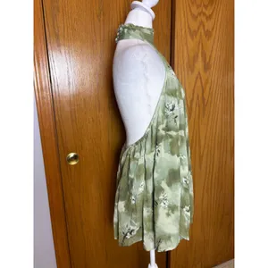 Anthropologie Sage Green Abstract Floral High Neck Open Back Halter Top Size M thumbnail 5
