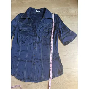 EUC Cache short sleeve pearl snap blue button up pockets western SILK size S VTG thumbnail 5