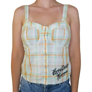 Y2K Harley Davidson Bustier Pearl Snap Plaid Tank Top thumbnail 1