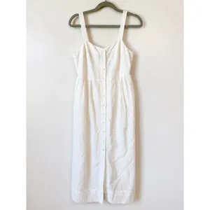 Club Monaco Midi Dress Size 2 White Cotton Silk Button Front Coastal Luxury NWT thumbnail 2