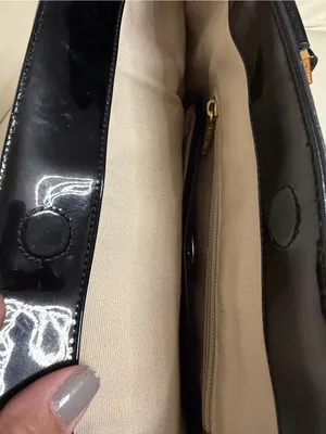 Tory Burch Tan Canvas Tote with Black Patent Leather Trim thumbnail 16