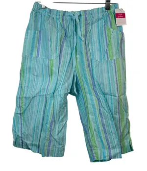 Fresh‎ Produce Nautical Rope Park Ave Cropped Pants Blue Green Stripe Large New thumbnail 1