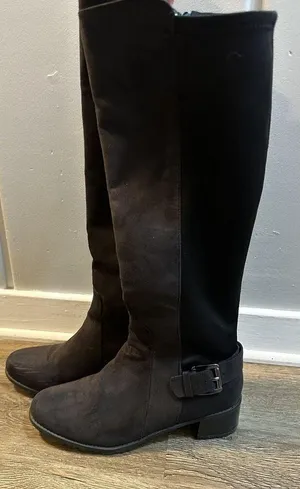 LAURA ASHLEY Amherst Knee Riding Boots Black Faux Suede Side Zip Buckle Size 8M thumbnail 3