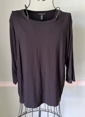 Eileen Fisher Womens Crew Neck 3/4 Sleeve Tee Shirt Black‎ Size PS thumbnail 1