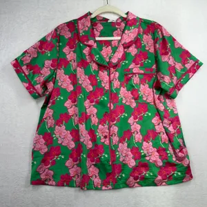 Mary Square XL Pajama Set Short Charlotte Satin Shorts Top Orchid Reverie Green thumbnail 7
