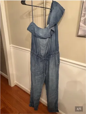 cloth & stone One-Shoulder Ruffle Chambray Jumpsuit in Denim Blue thumbnail 3
