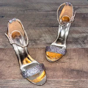 Rose Gold Glitter Strappy Block Heels Pink Size 8 thumbnail 4