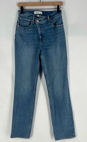 Abercrombie Curve‎ Love The 90s Straight Ultra High Rise Crisscross Waist Jean Size 2 thumbnail 1