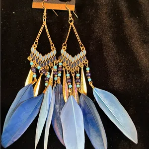 Bohemian Blue Feather Earrings thumbnail 5
