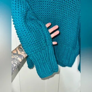 NWOT Free People My Only Sunshine Sweater Chunky Knit In Teal thumbnail 9