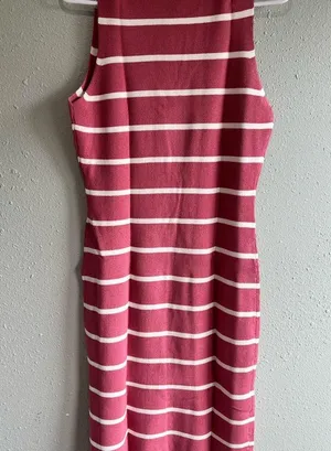 Amazon Striped Pink and White Sleeveless Dress thumbnail 4