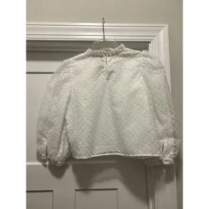 Zara White High Neck Blouse with Layer Embroidered Puff 3/4 Sleeves Size Medium thumbnail 6