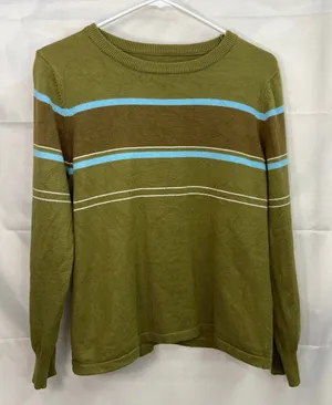 Women's green crewneck soft knit striped cotton blend grunge y2k‎ sweater small thumbnail 1