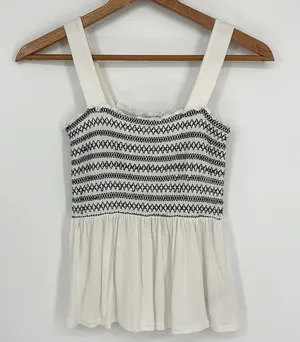 H&M Smocked Babydoll Tank Top Size XS in White & Black thumbnail 1