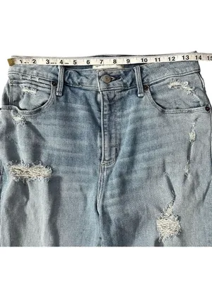 Abercrombie & Fitch Curve Love High Rise Straight Leg Distressed Jeans Sz 29/8R thumbnail 4