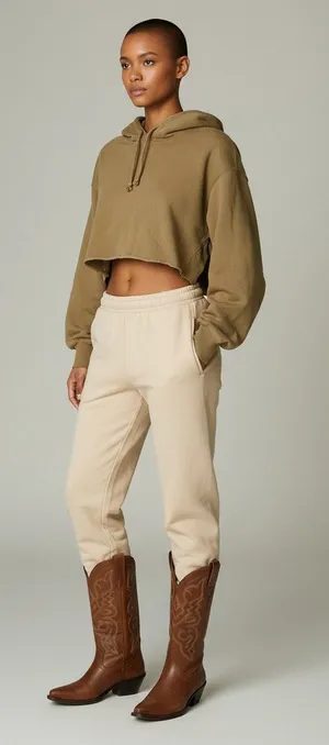 M Aritzia TNA Cozy Sweatfleece Perfect Crop Hoodie Sweatshirt Cropped Camel thumbnail 1