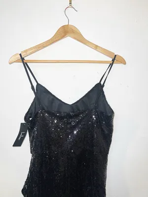 Lulus black sparkly sequin crossover slit mini tank top dress new thumbnail 12