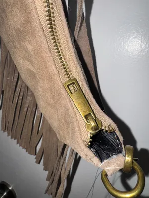 made in italy suede shoulder bag with bottom fringe real calf leather thumbnail 5