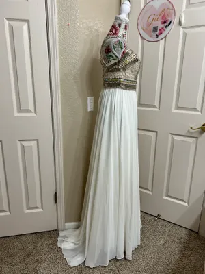 Terani Couture White Maxi Gown with Silver Embellished Bodice size 6 thumbnail 2