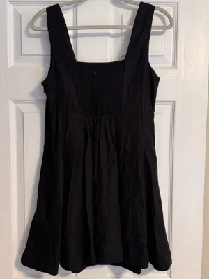 Rachel Zoe Linen Blend Smocked Back Square Neck A-Line Black Mini Dress Size 2 thumbnail 2