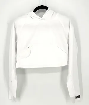 Gymshark Hoodie Windbreaker Cropped Oversized XS White Logo Pouch Pocket Active thumbnail 1
