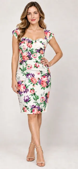 Belle Poque Floral Cutout Bodycon Midi Dress Multicolor Size 2 thumbnail 1