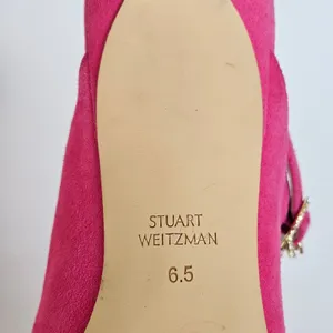 Stuart Weitzman Dazzle 75 Mule Pink Suede Crystal Buckle Mary‎ Jane Heels 6.5 thumbnail 5
