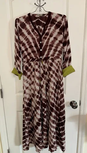 Women's Brown & White Tie Dye Maxi Dress Size Medium Boho Hope Cottage Core thumbnail 1