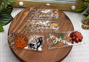 Handmade Clear Halloween Acrylic Keychains - Spooky Pumpkins & Bats thumbnail 1