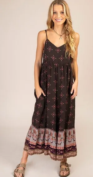 Natural Life Bohemian Brown and Pink Floral Wide Leg Romper thumbnail 1
