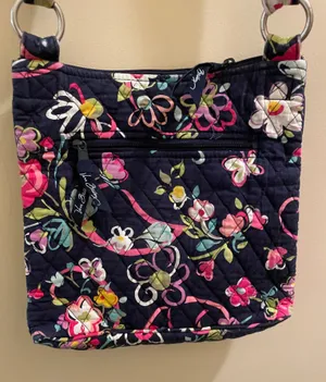 Retired Vera Bradley Hipster Crossbody Purse Bag Ribbons Pattern Breast Cancer thumbnail 1
