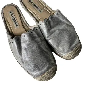 Karl Lagerfeld‎ Metallic Silver Espadrille Slides Slip on Shoes Women Size 7.5 thumbnail 5