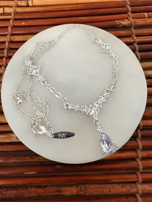New York & Company Silver Teardrop Crystal Pendant Necklace 18”-21” thumbnail 7
