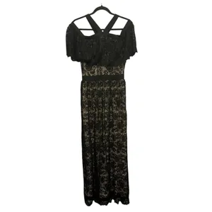 Lucy Paris Black Lace Maxi Dress Nude Lined Strappy Off‎ Shoulder Gown Small NWT thumbnail 2