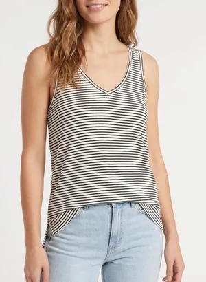 American Eagle Outfitters Soft & Sexy Tank Top Womens Medium White Black Striped thumbnail 1